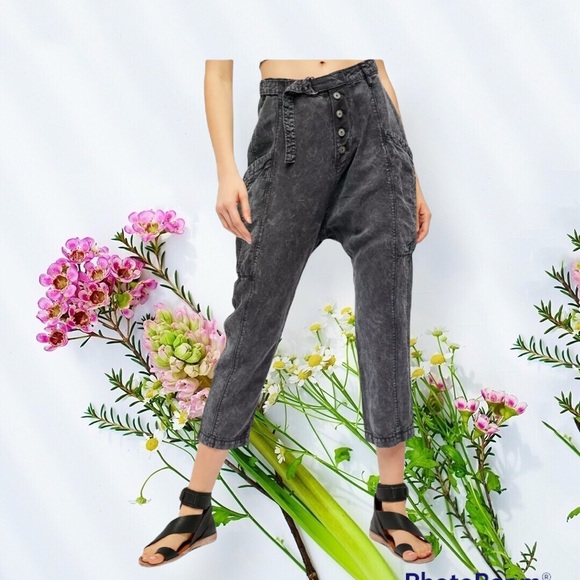 Free People Pants - Free People Desert Daze Pants Black Drop Crotch Sz 12